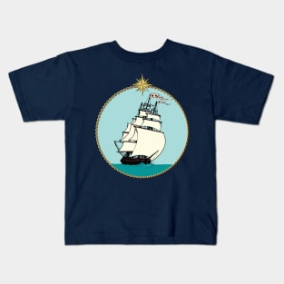 Three Master Sailing Ship in Sea Kids T-Shirt